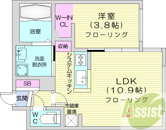 1LDK、エアコン、システムキッチン、ネット無料