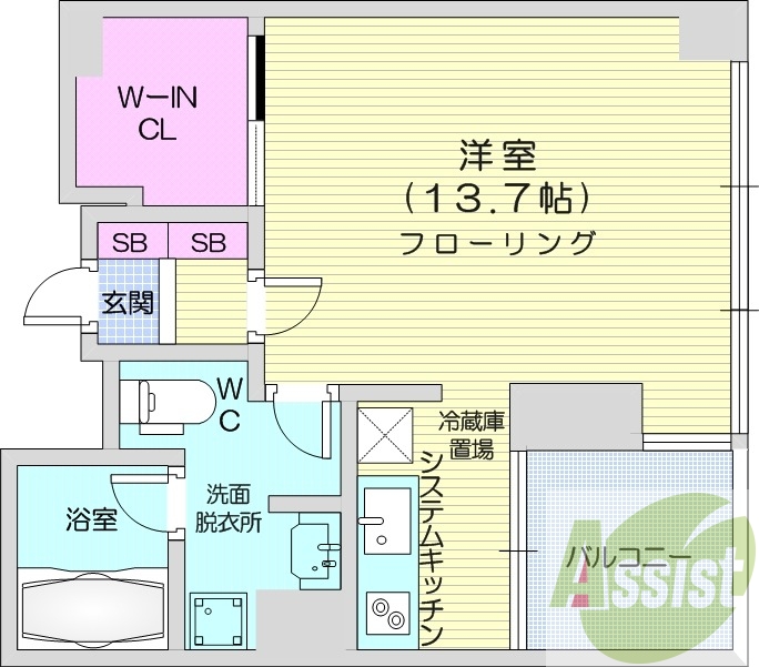 1K、オートロック、ネット使用料無料、都市ガス