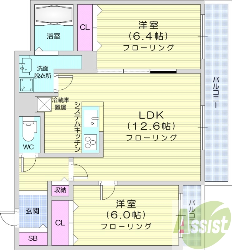 2LDK、オール電化、オートロック、エアコン