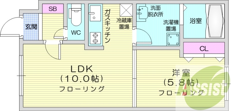1LDK、エアコン、ガス定額、独立洗面台