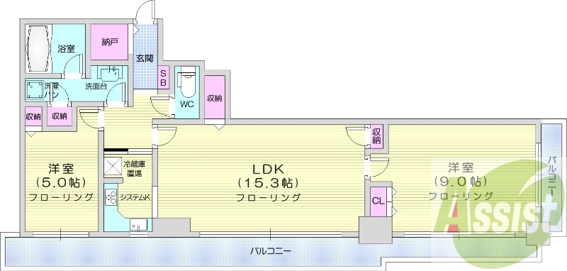 2LDK、ペット可、システムキッチン、食洗器、都市ガス