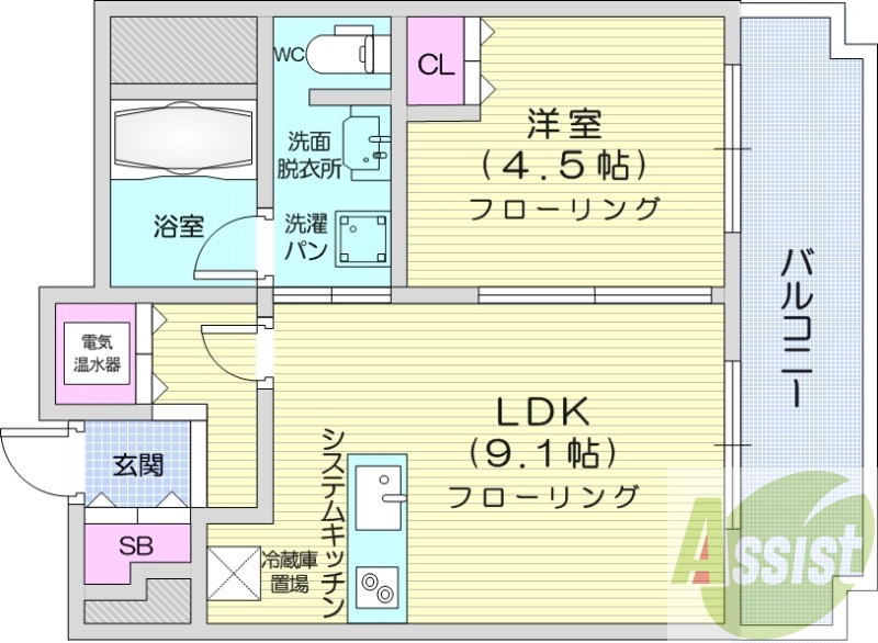 1LDK、オートロック、モニターホン、オール電化