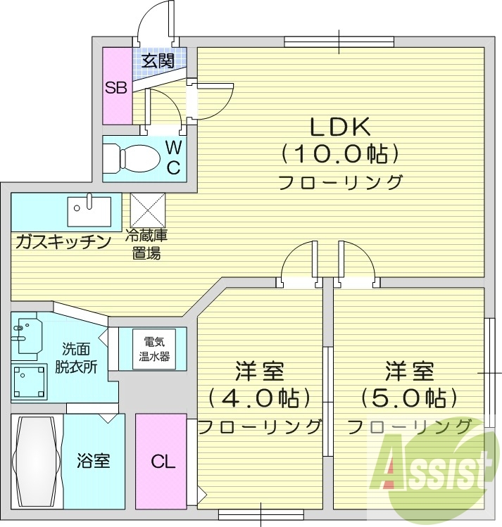 2LDK、灯油暖房、独立洗面台、モニターホン
