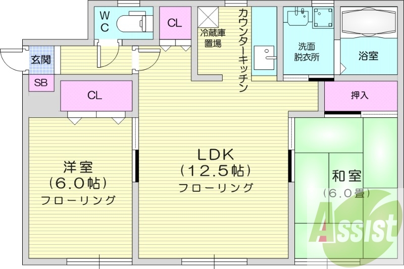 2LDK、灯油暖房、独立洗面台、浴室乾燥機、ペット可