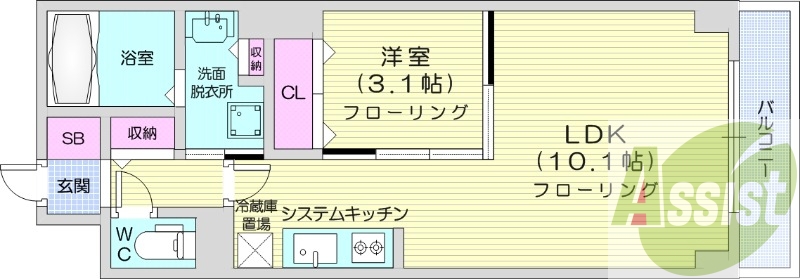 1LDK、追い炊き機能、宅配BOX、システムキッチン
