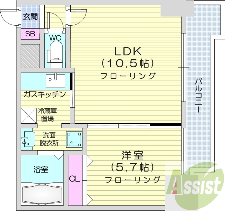 1LDK、ネット無料、オートロック、ロードヒーティング