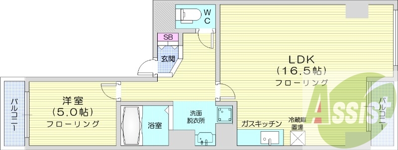 1LDK、エアコン、角部屋、プロパンガス