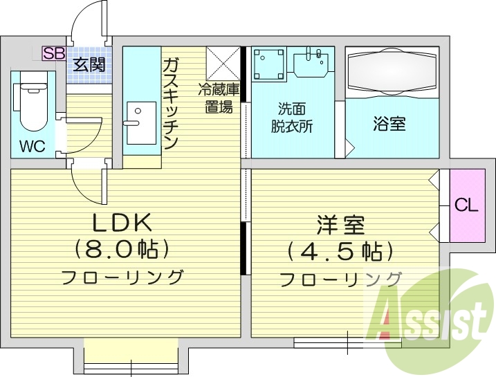 1LDK、灯油暖房、エアコン、トランクルーム、独立洗面台