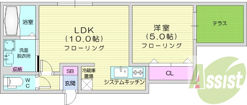 1LDK、エアコン、灯油暖房、独立洗面台、宅配BOX