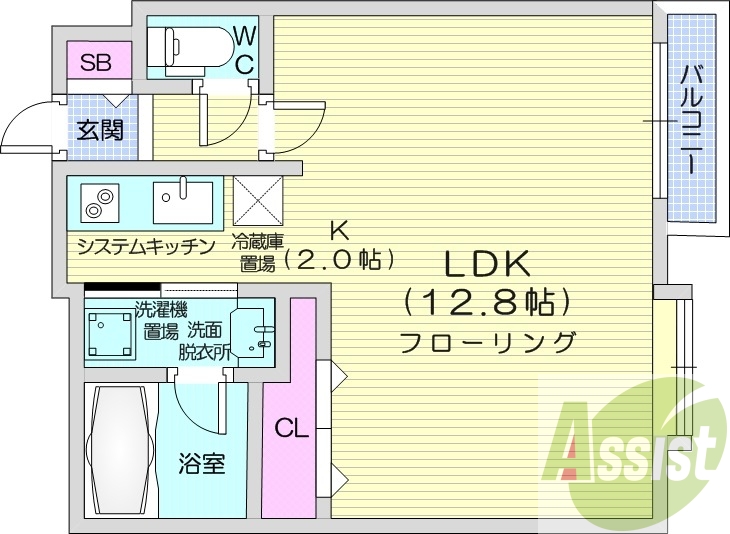 1K、オートロック、独立洗面台、バルコニー