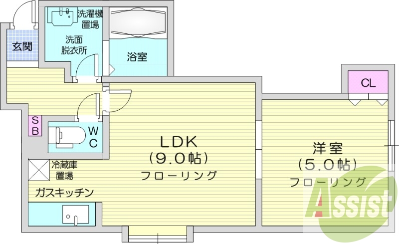 1LDK、独立洗面台、トランクルーム、モニタ付きインターホン