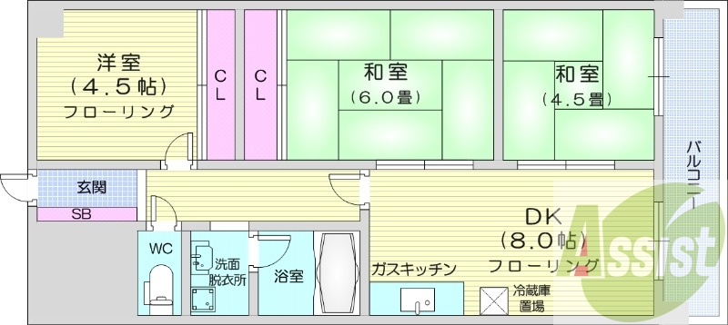 3DK、エレベーター、オートロック、灯油暖房