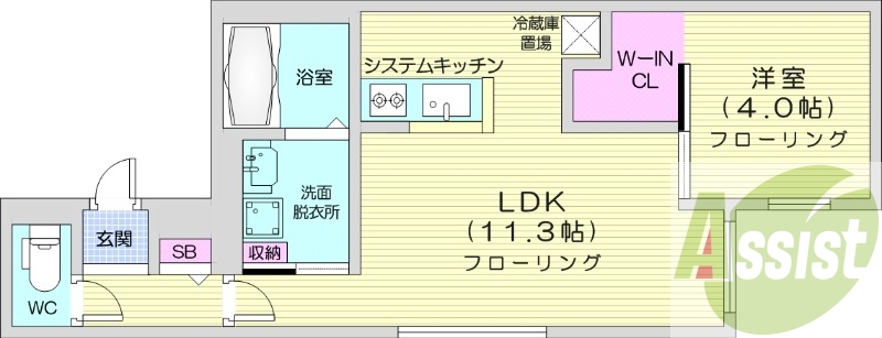 1LDK、エアコン、システムキッチン、浴室乾燥機