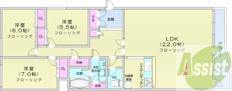 3ＬＤＫ、エアコン、追い焚き、システムキッチン