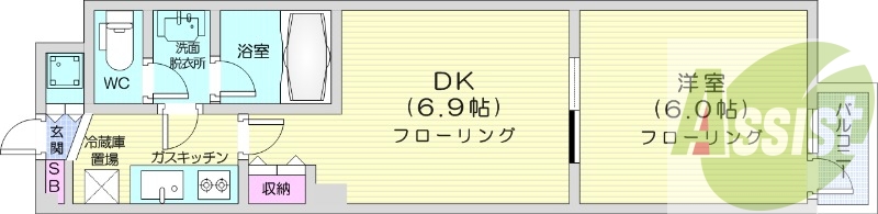 1LDK、オートロック、独立洗面台、ネット無料
