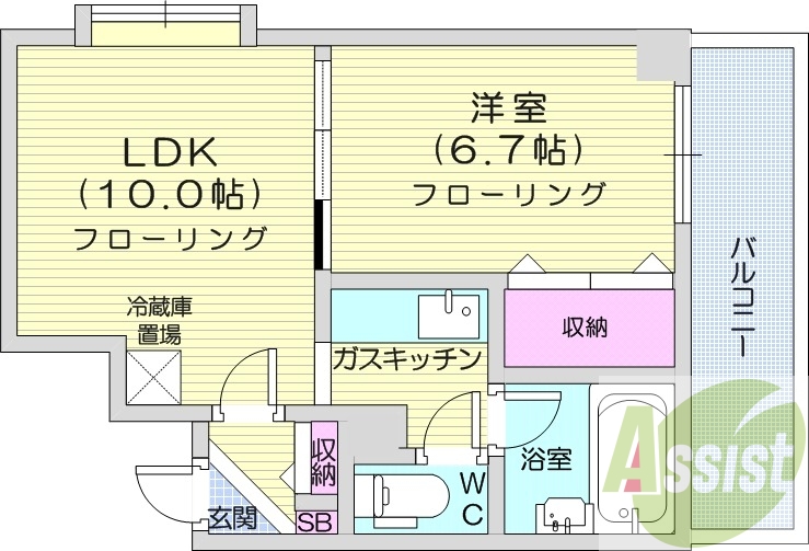 1LDK、バルコニー、暖房便座、シューズボックス
