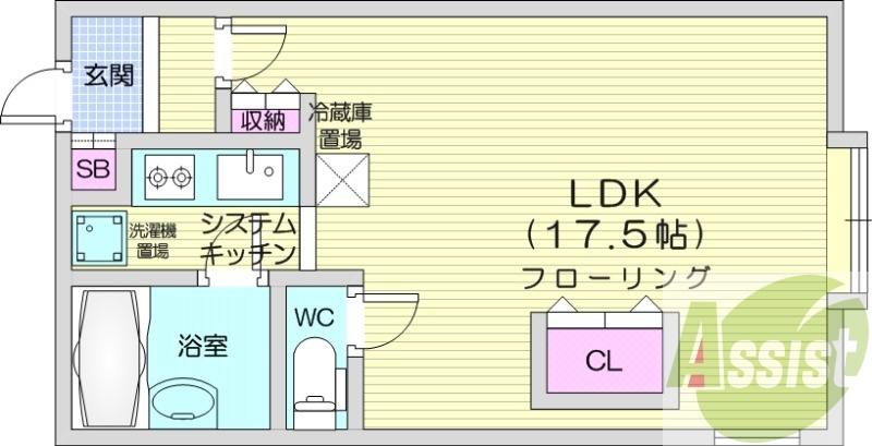 1K、システムキッチン、バストイレ別、オートロック