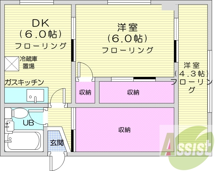 2DK、角部屋、ペット対応、バストイレ別