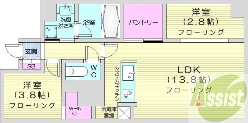 2LDK、エアコン、追い焚き、浴室乾燥機