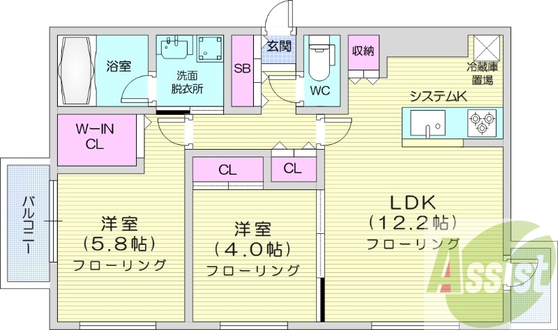 2LDK、都市ガス、エアコン、追い焚き、浴室乾燥機