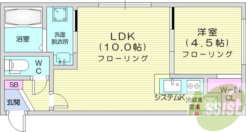 1LDK、都市ガス、エアコン、システムキッチン、浴室乾燥機