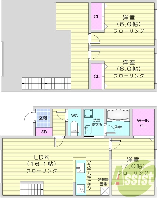 3LDK、ネット無料、オール電化、トランクルーム