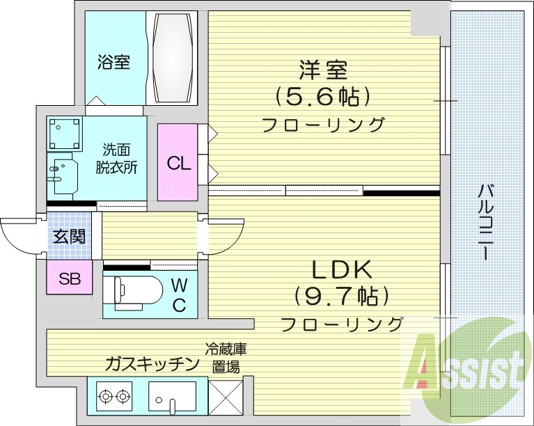 1LDK、灯油暖房、バルコニー、バストイレ別