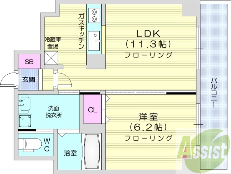 1LDK、灯油暖房、バルコニー、バストイレ別