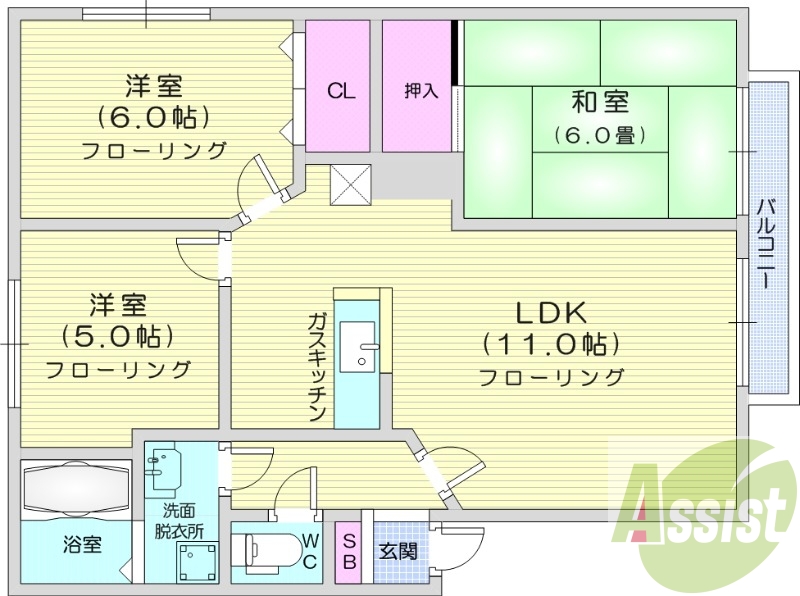 3LDK、灯油暖房、トランクルーム、独立洗面台