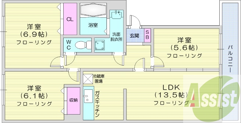 3LDK、エアコン、灯油暖房、トランクルーム、ネット無料