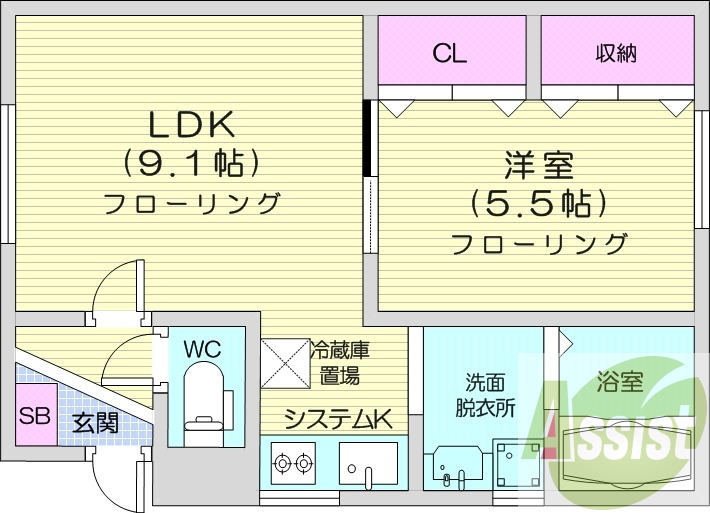 1LDK、風呂トイレ別、モニターホン、独立洗面台
