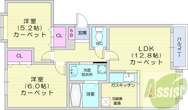 2LDK、クローゼット、シャンプードレッサー