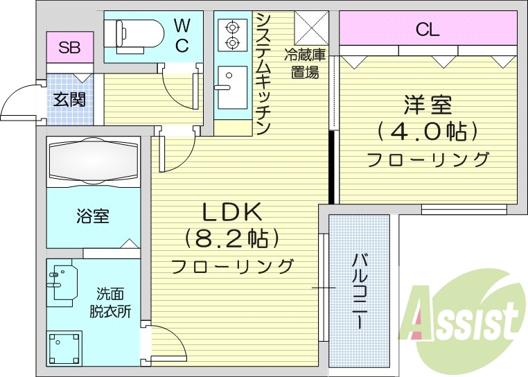 1LDK、システムキッチン、角部屋、浴室乾燥機
