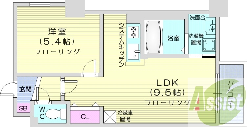 1LDK、システムキッチン、ロードヒーティング、エアコン