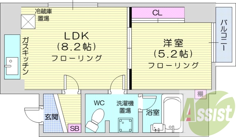 1LDK、エアコン、オートロック、バストイレ別