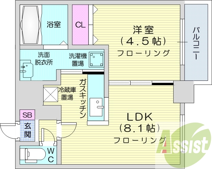 1LDK、クローゼット、モニター付きインターホン、独立洗面台