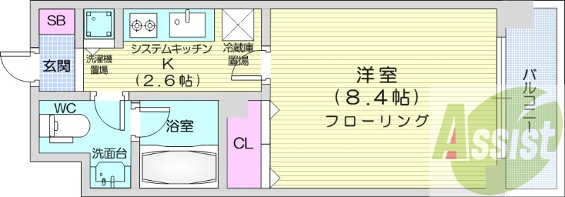 1K、クローゼット、床暖房、浴室乾燥機、ウォシュレット