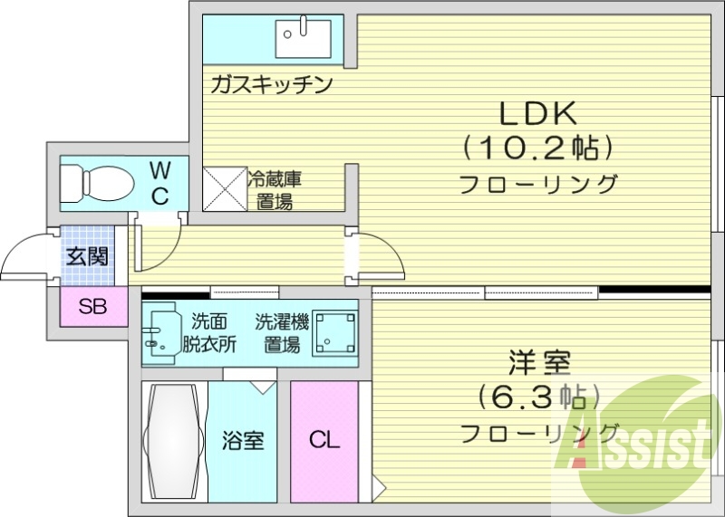 1LDK、エアコン、オートロック、灯油暖房、独立洗面台