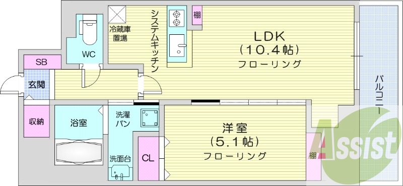 1LDK、追い炊き機能、宅配BOX、システムキッチン