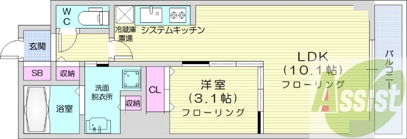 1LDK、追い炊き機能、宅配BOX、システムキッチン