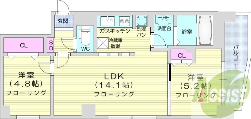 2LDK、ペット相談可、眺望良好、エアコン付き