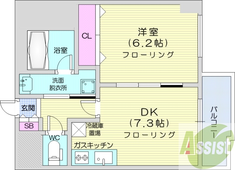 1DK、都市ガス、オートロック、エアコン