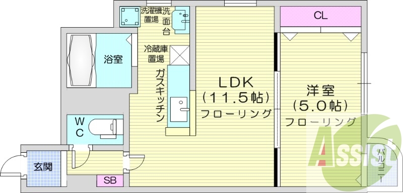1LDK、クローゼット、バストイレ別、シューズボックス