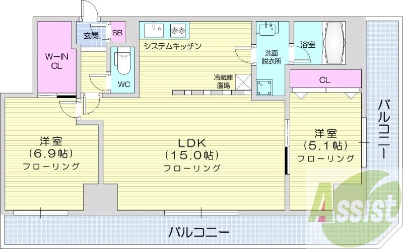 2LDK、エアコン、オール電化、バストイレ別