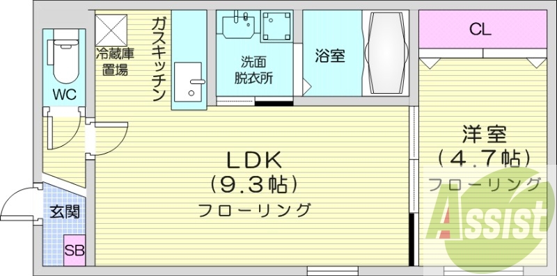 1LDK、都市ガス、エアコン、浴室乾燥機