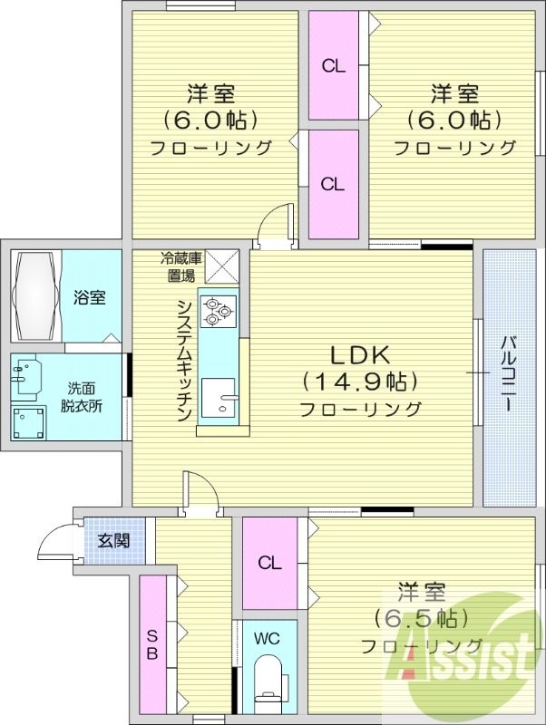 3LDK、エアコン、システムキッチン、灯油暖房