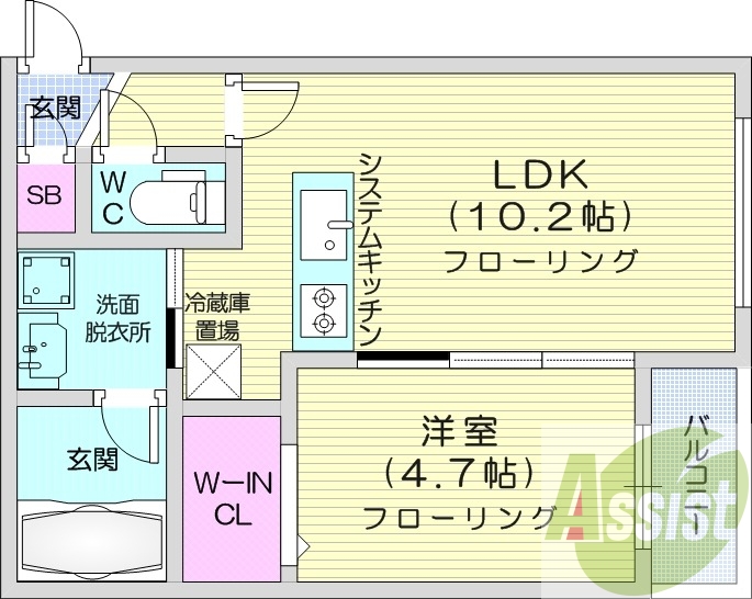 1LDK、エアコン、ペット可、システムキッチン