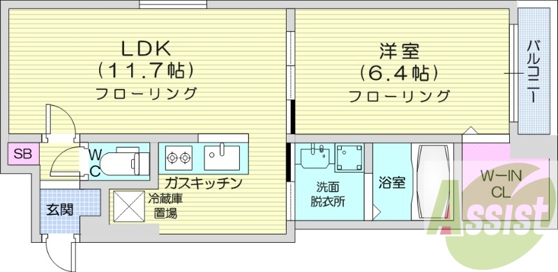 1LDK、オートロック、ペット可、角部屋