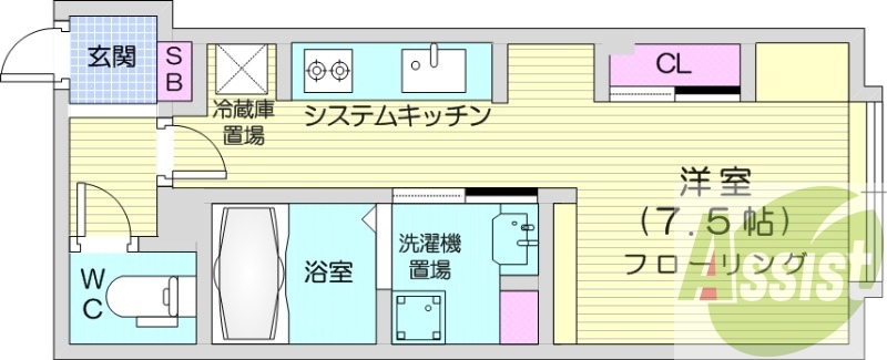 1R、システムキッチン、バストイレ別、オートロック、