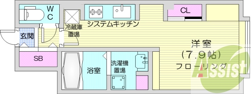 1R、システムキッチン、バストイレ別、オートロック、